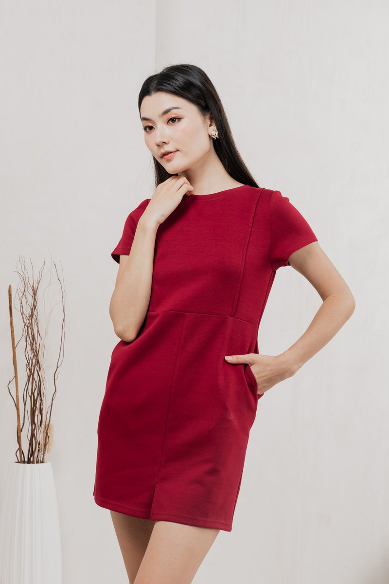 Charley Cotton Panelled Dress In Red