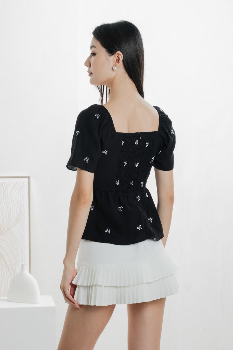 Antonia Ribbon Embroidery Top In Black