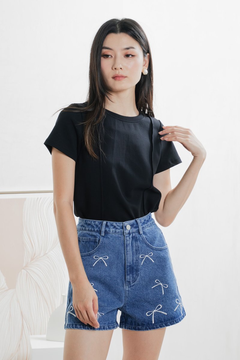Ayumi Ribbon Denim Short In Dark Wash (XS)