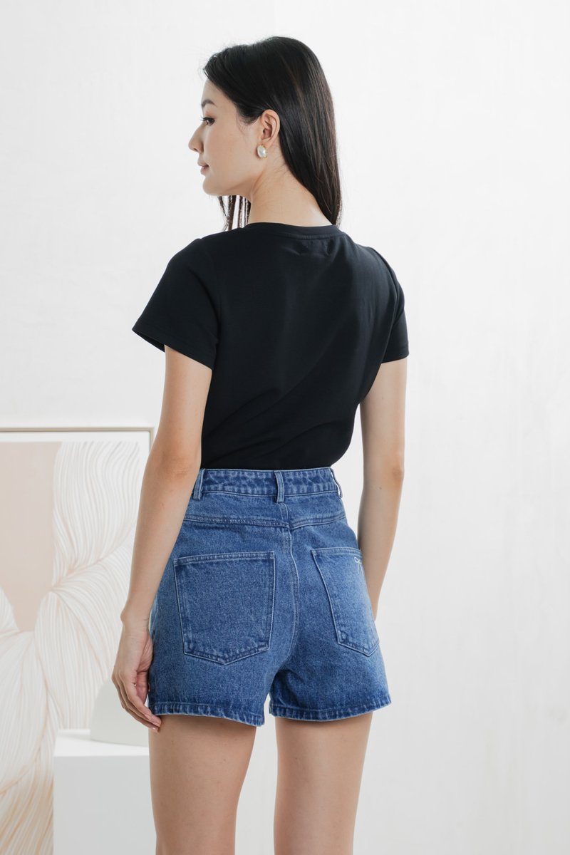 Ayumi Ribbon Denim Short In Dark Wash (XS)
