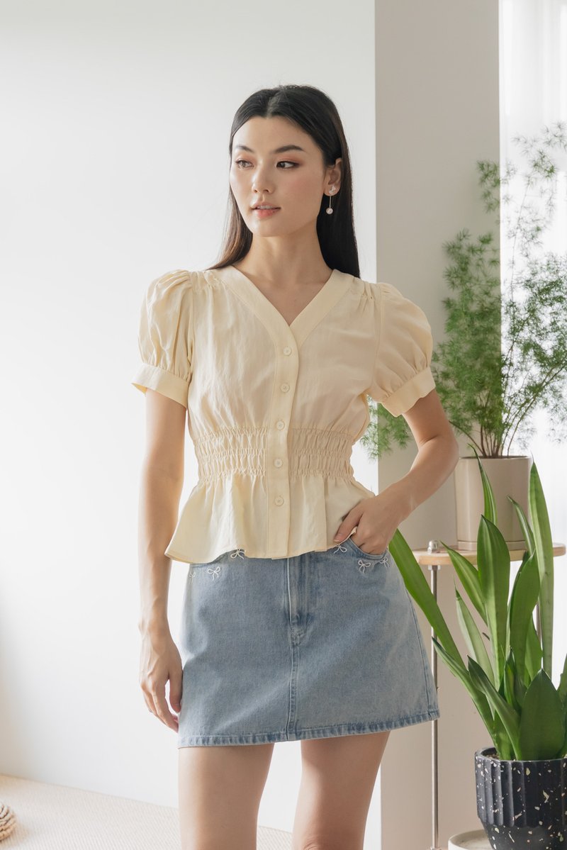 Daffodil Smocked Waist Button Top In Cream