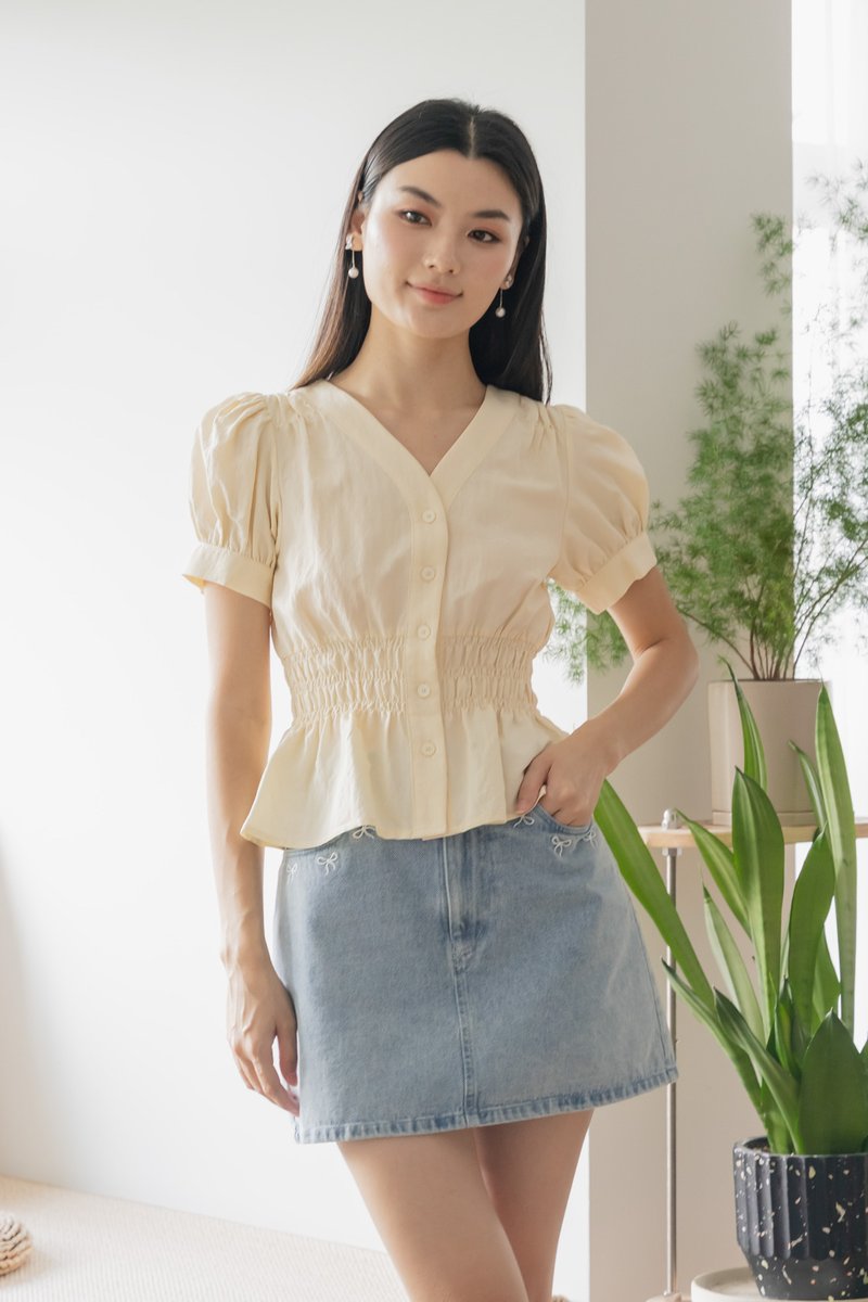 Daffodil Smocked Waist Button Top In Cream