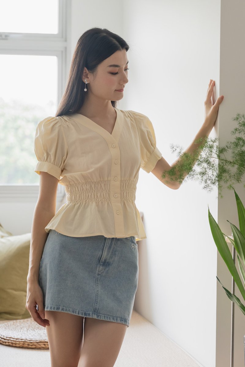 Daffodil Smocked Waist Button Top In Cream