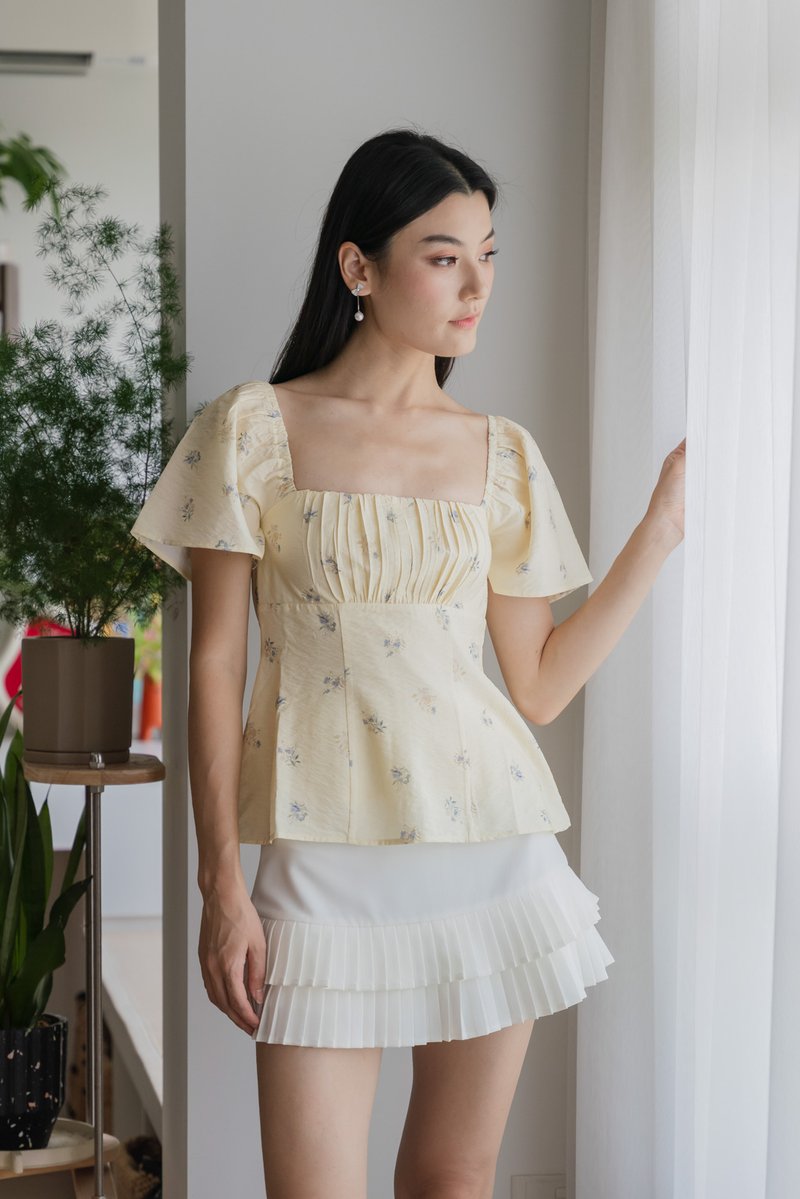 Citrine Floral Prints Ruched Top