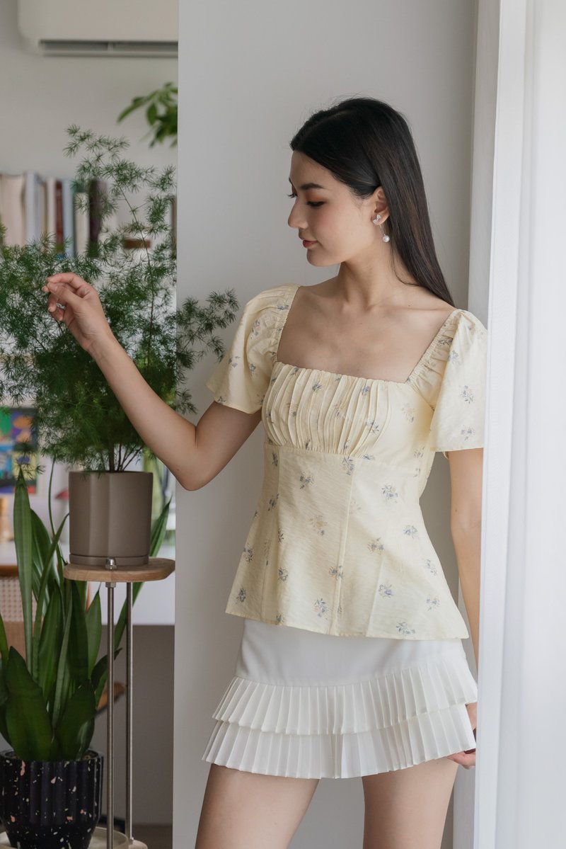Citrine Floral Prints Ruched Top