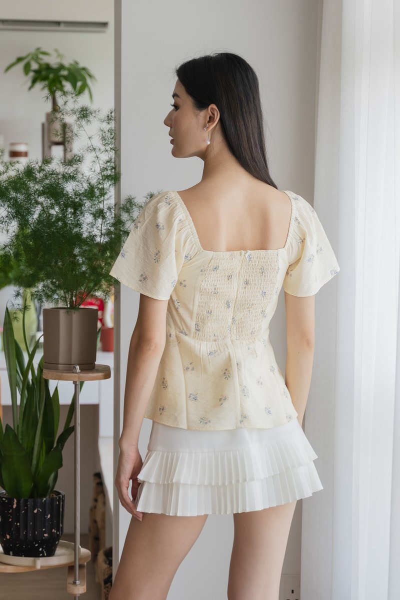 Citrine Floral Prints Ruched Top