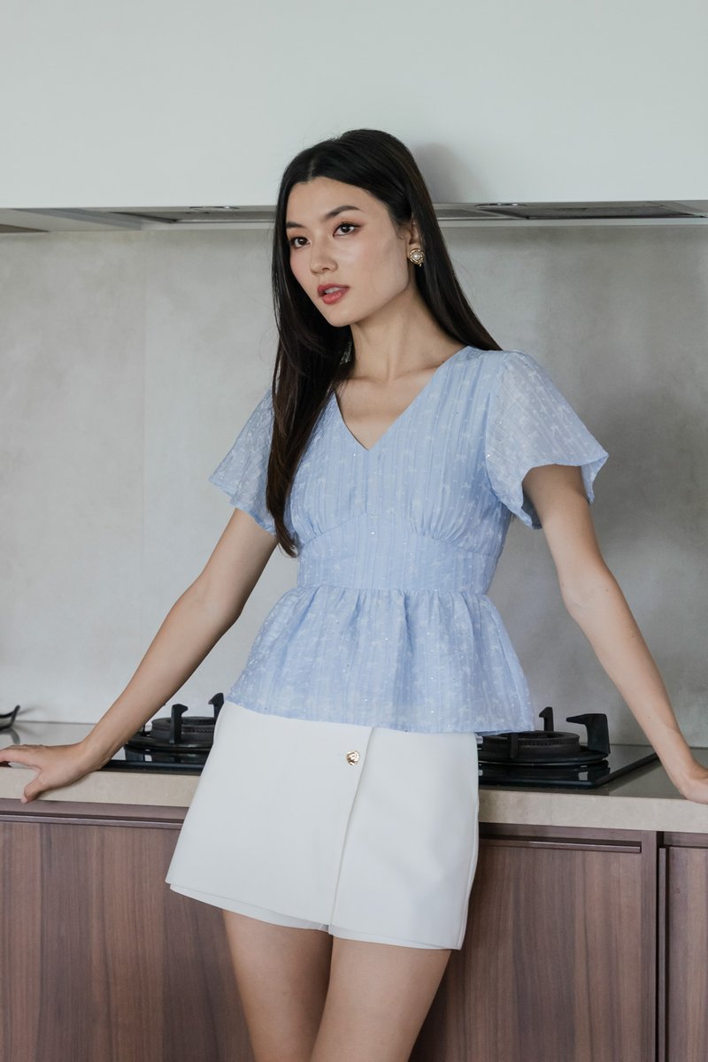 Twinkle Textured Ribbon Top In Blue (XS)