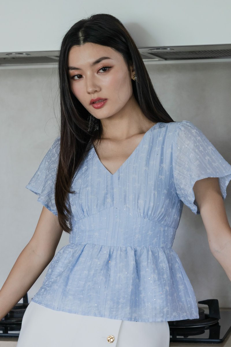 Twinkle Textured Ribbon Top In Blue (XS)