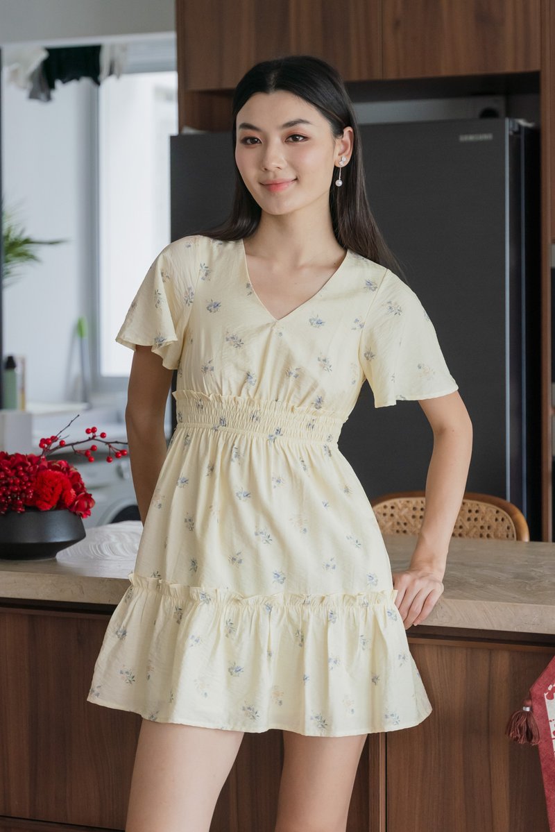 Citrine Floral Smocked Waist Dress