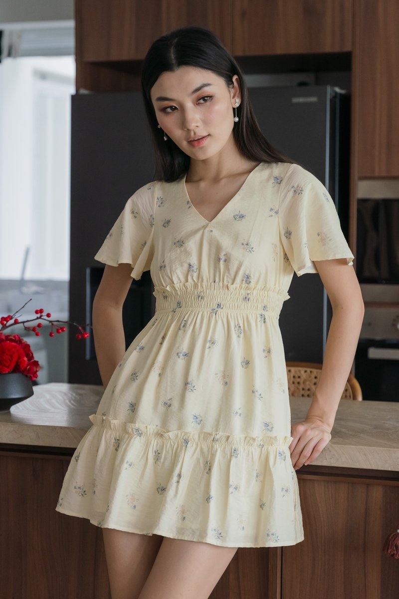 Citrine Floral Smocked Waist Dress