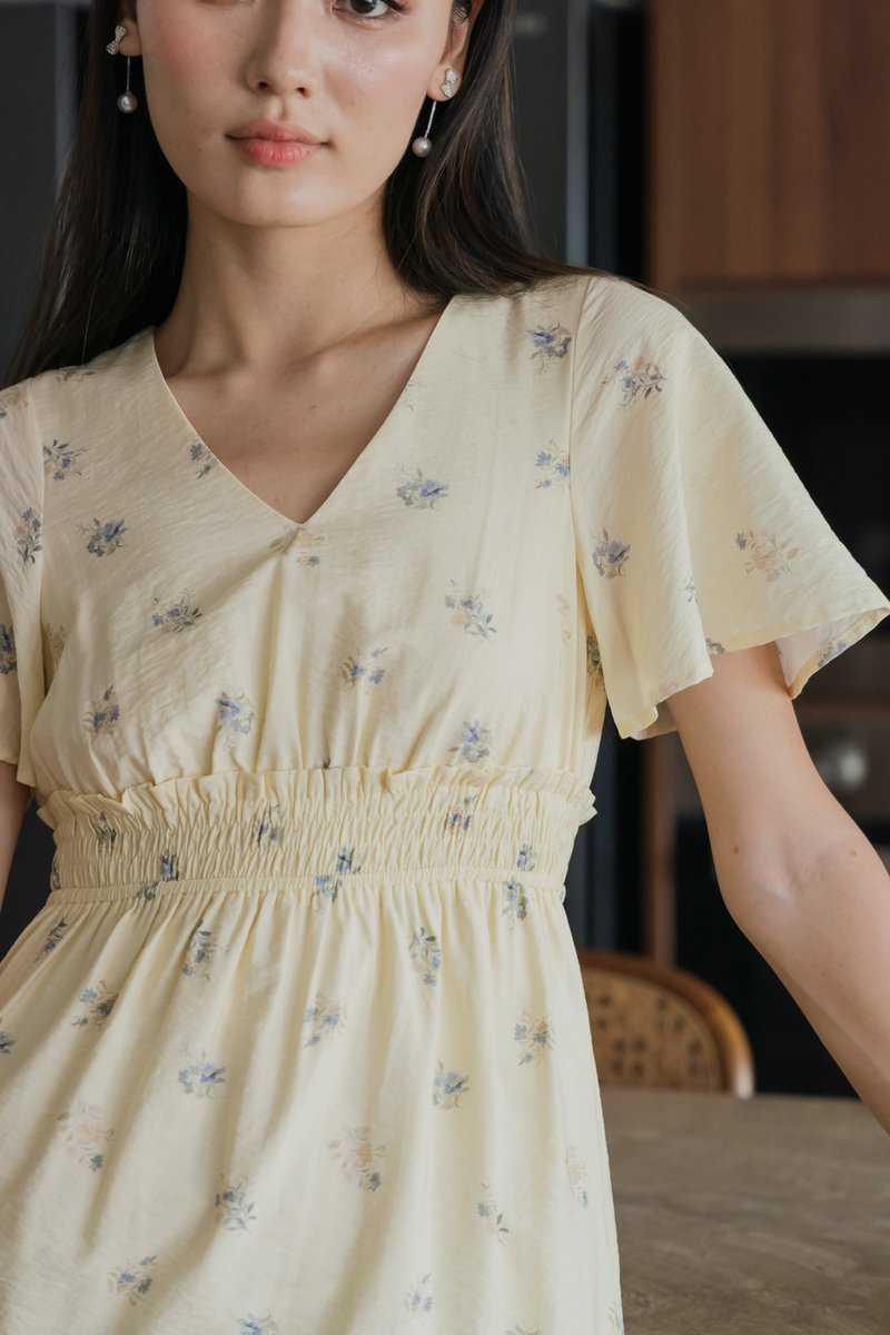 Citrine Floral Smocked Waist Dress