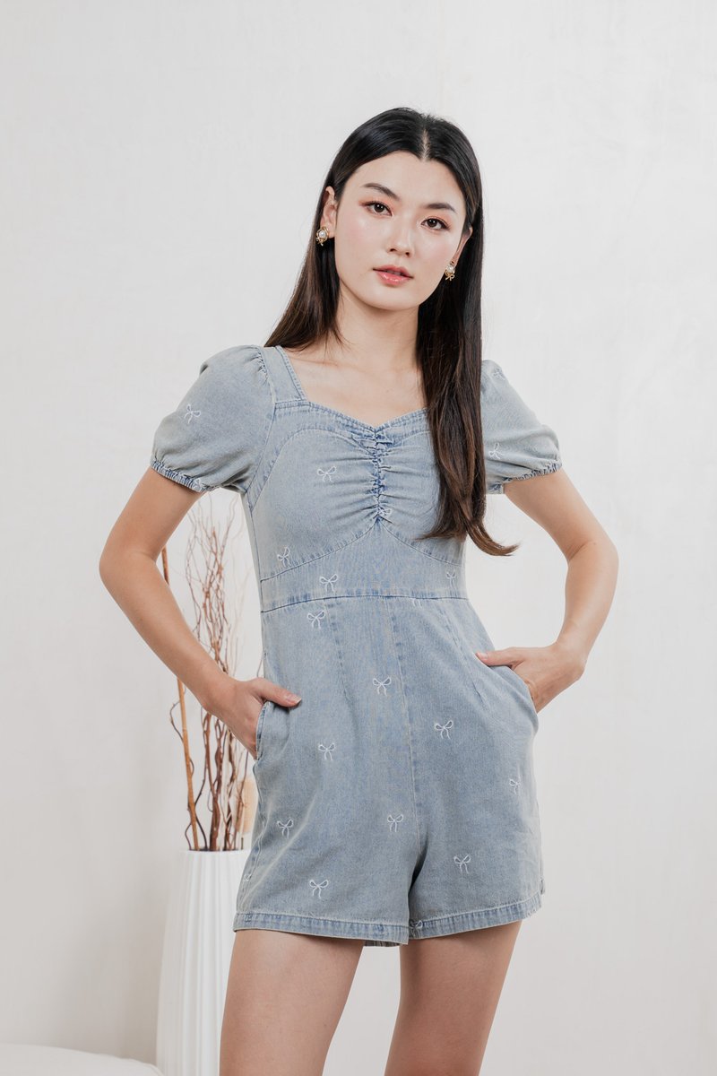 Jane Ribbon Denim Romper