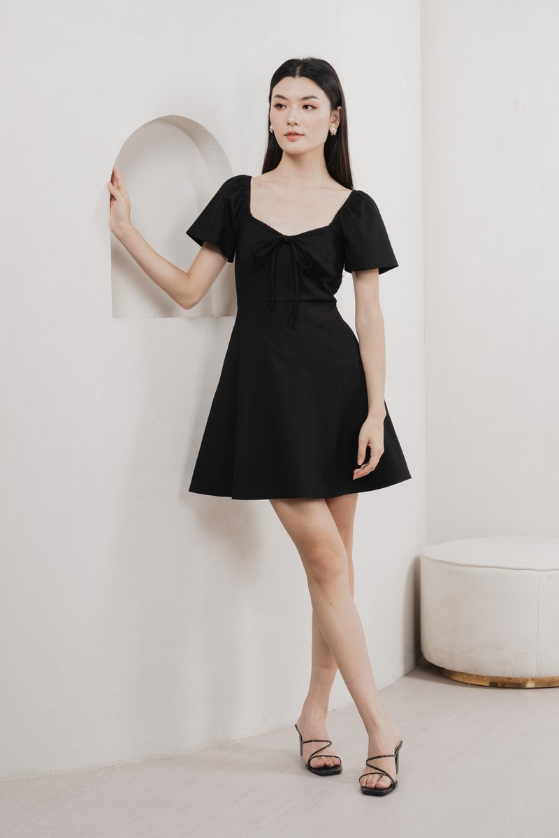 Eugene Ribbon Cotton Dress In Black