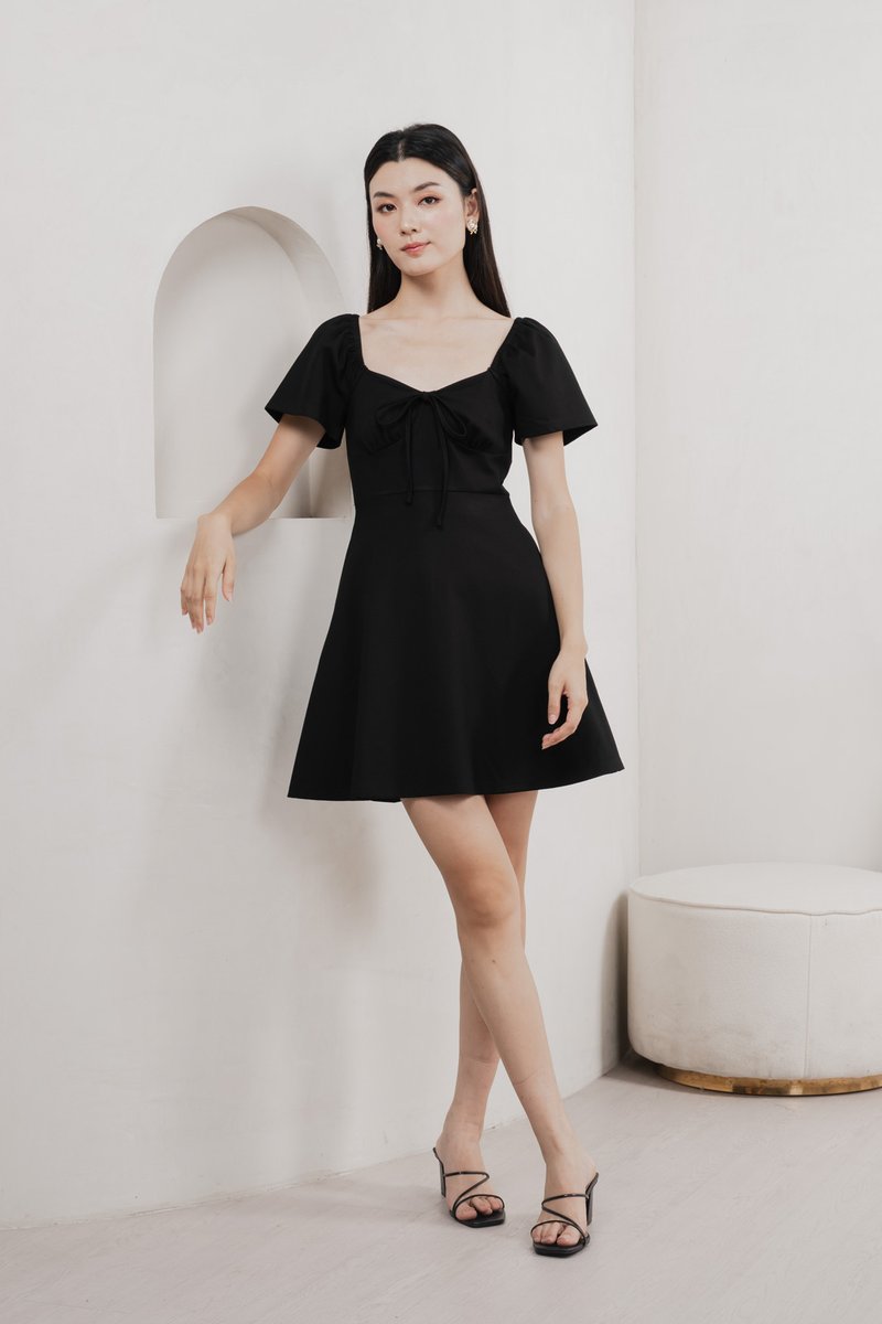 Eugene Ribbon Cotton Dress In Black