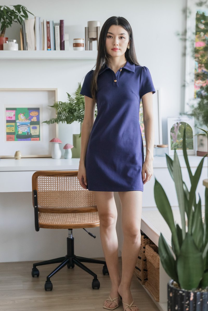 Helen Heart Button Polo Dress In Navy
