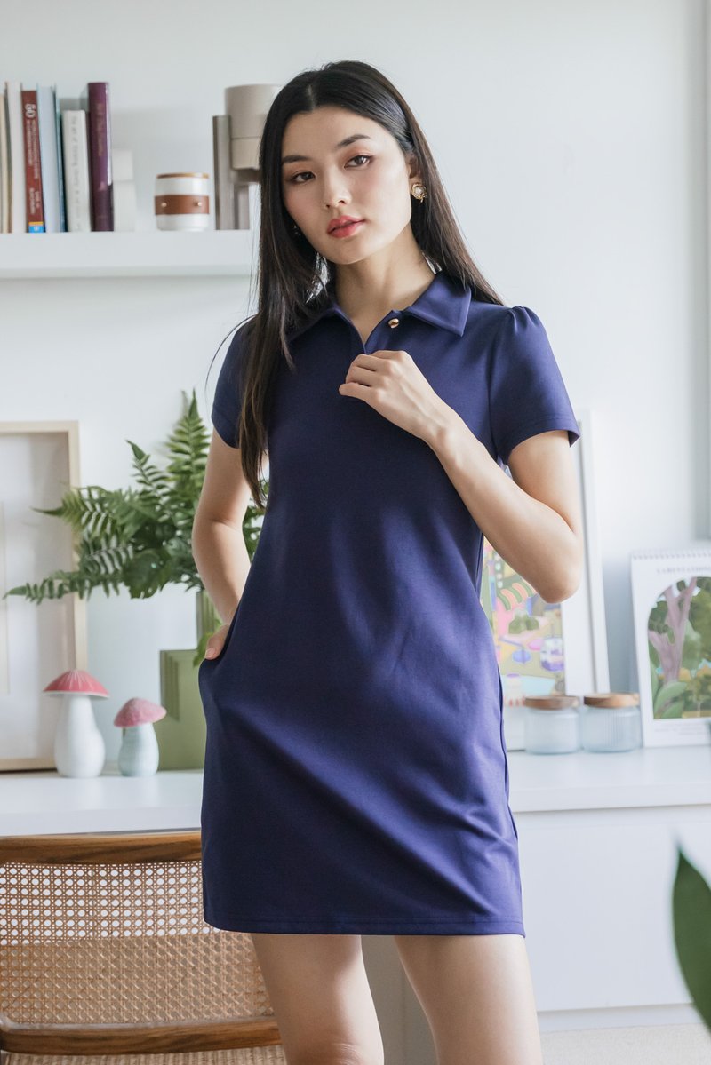 Helen Heart Button Polo Dress In Navy