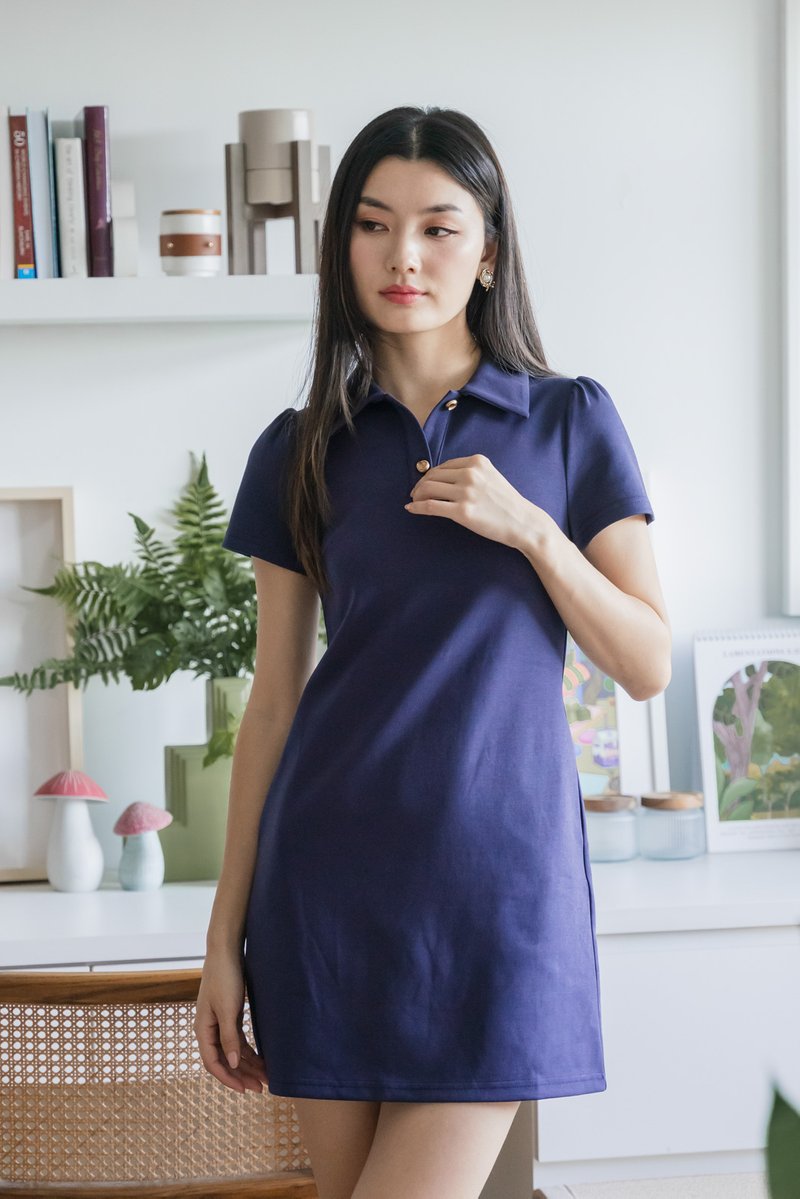 Helen Heart Button Polo Dress In Navy