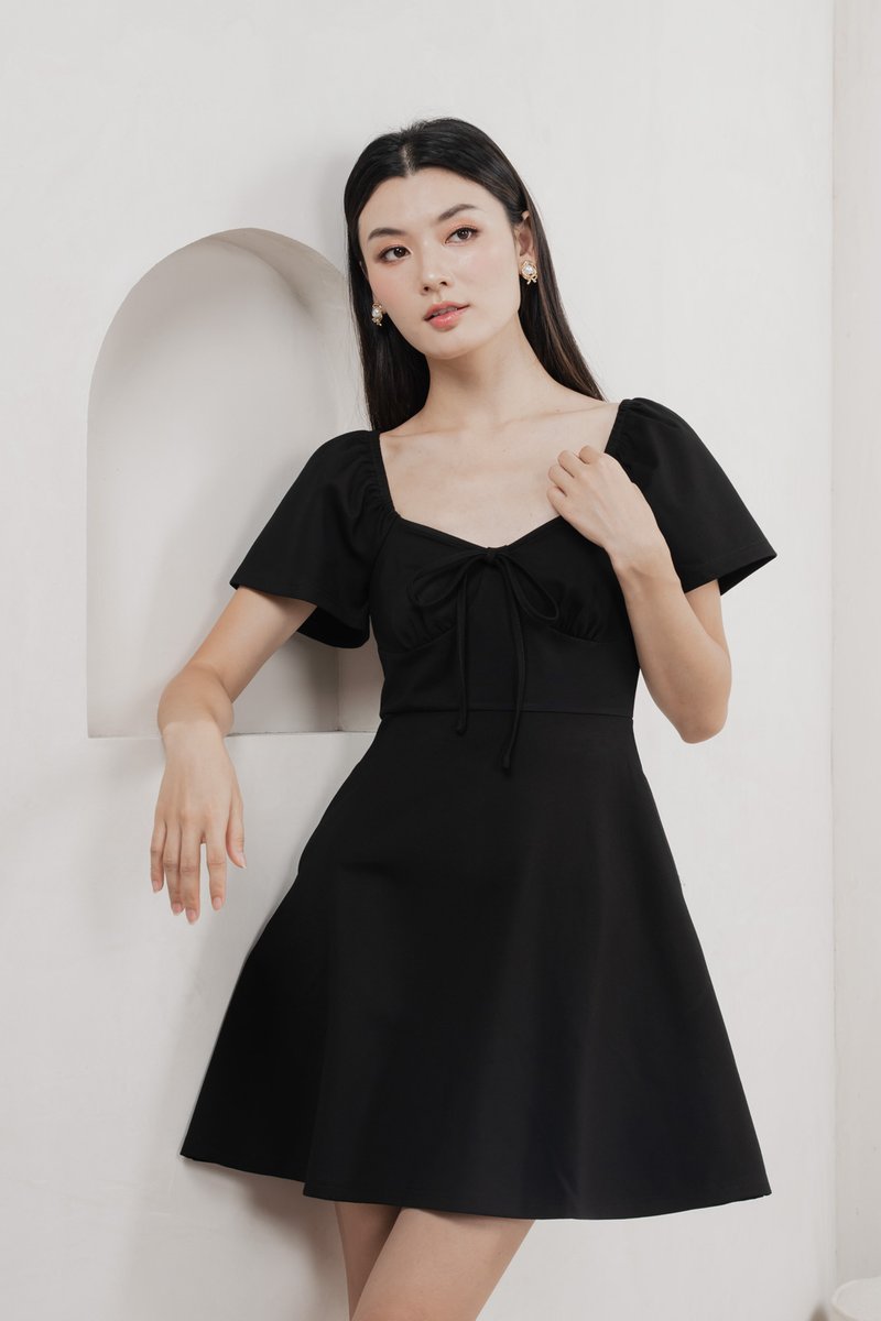 Eugene Ribbon Cotton Dress In Black