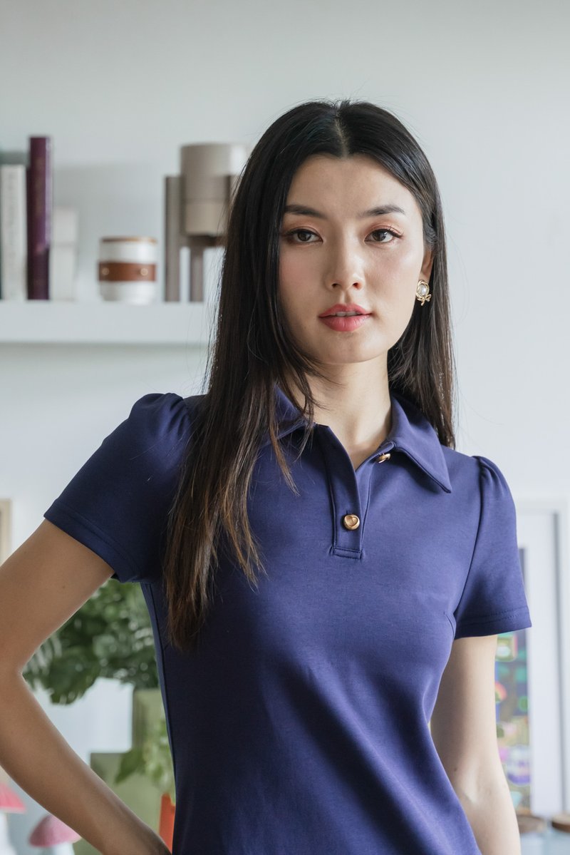 Helen Heart Button Polo Dress In Navy