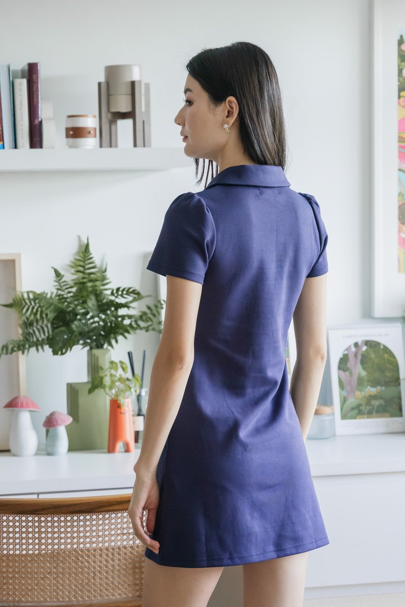 Helen Heart Button Polo Dress In Navy