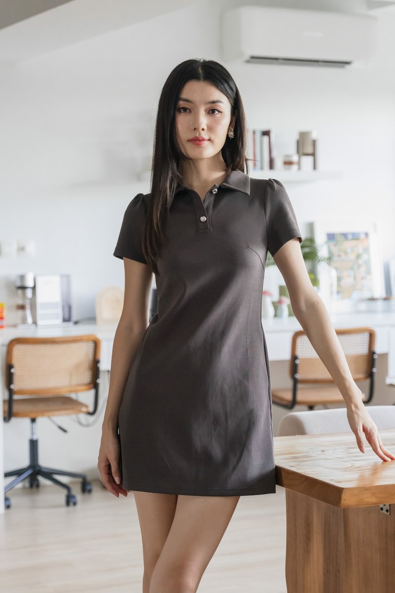 Helen Heart Button Polo Dress In Gunmetal