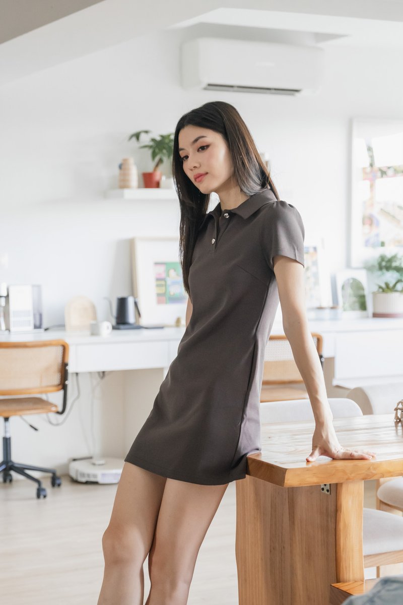 Helen Heart Button Polo Dress In Gunmetal