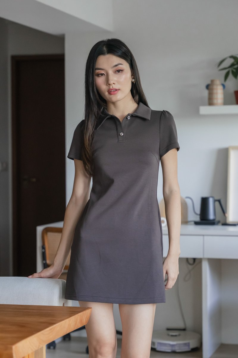 Helen Heart Button Polo Dress In Gunmetal