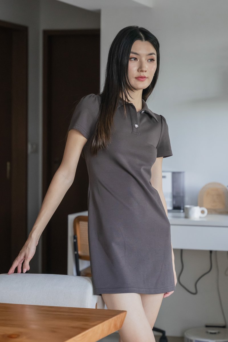 Helen Heart Button Polo Dress In Gunmetal