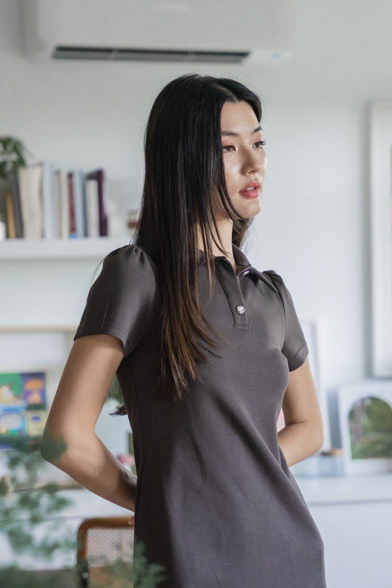 Helen Heart Button Polo Dress In Gunmetal