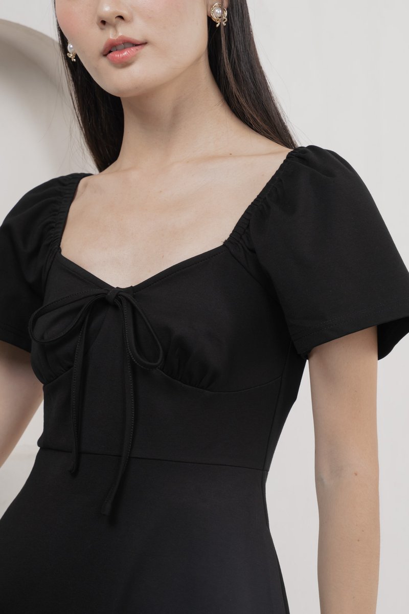 Eugene Ribbon Cotton Dress In Black
