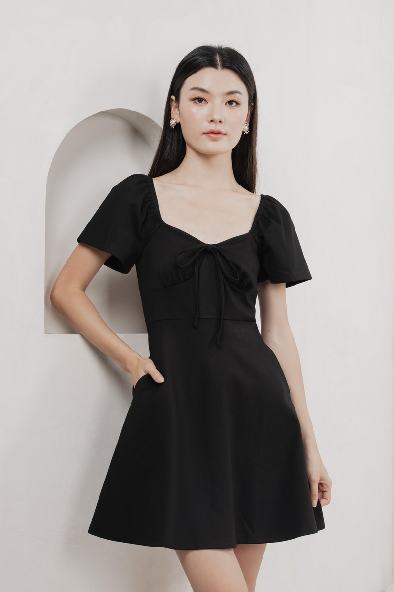 Eugene Ribbon Cotton Dress In Black