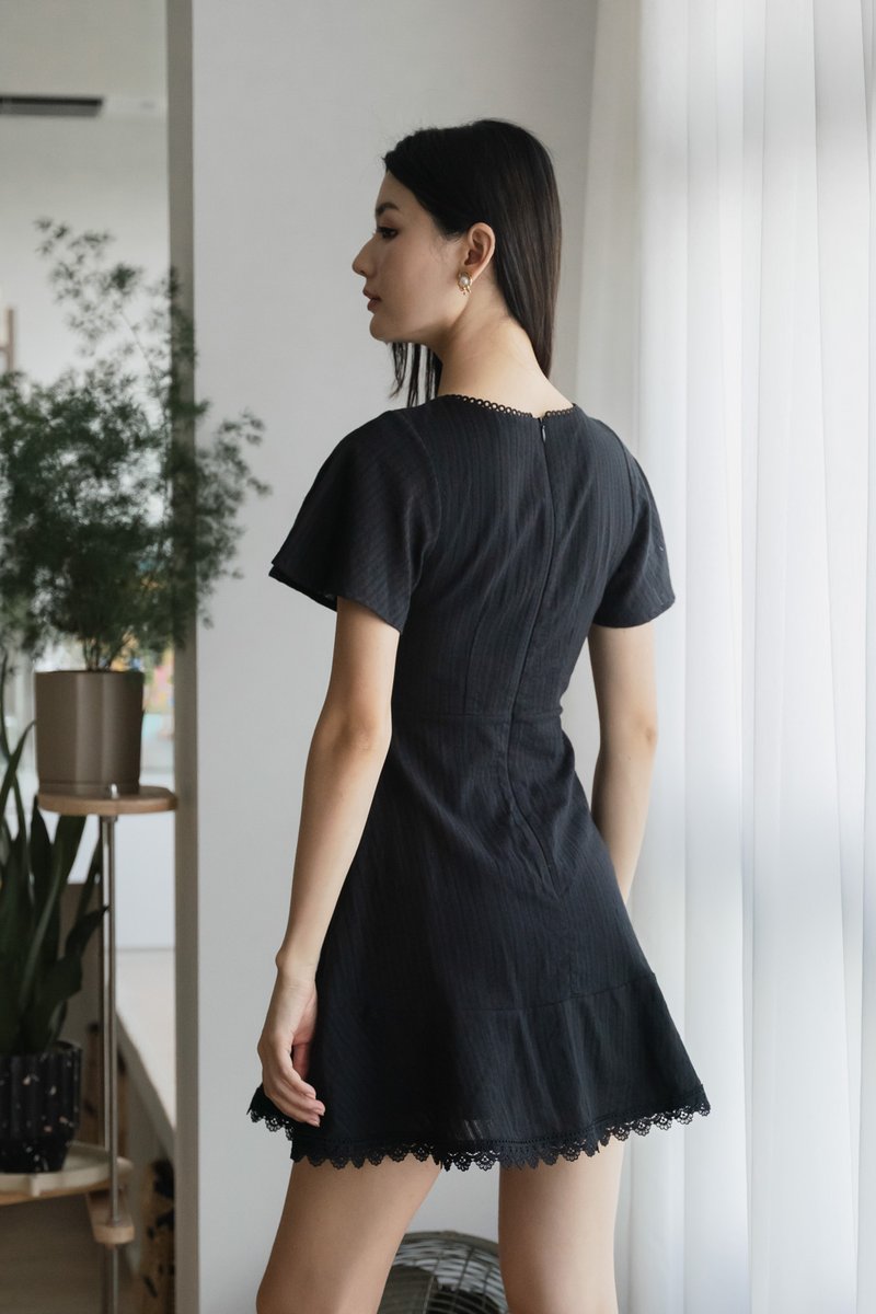 Cyrus Crochet Eyelet Empire Dress In Black
