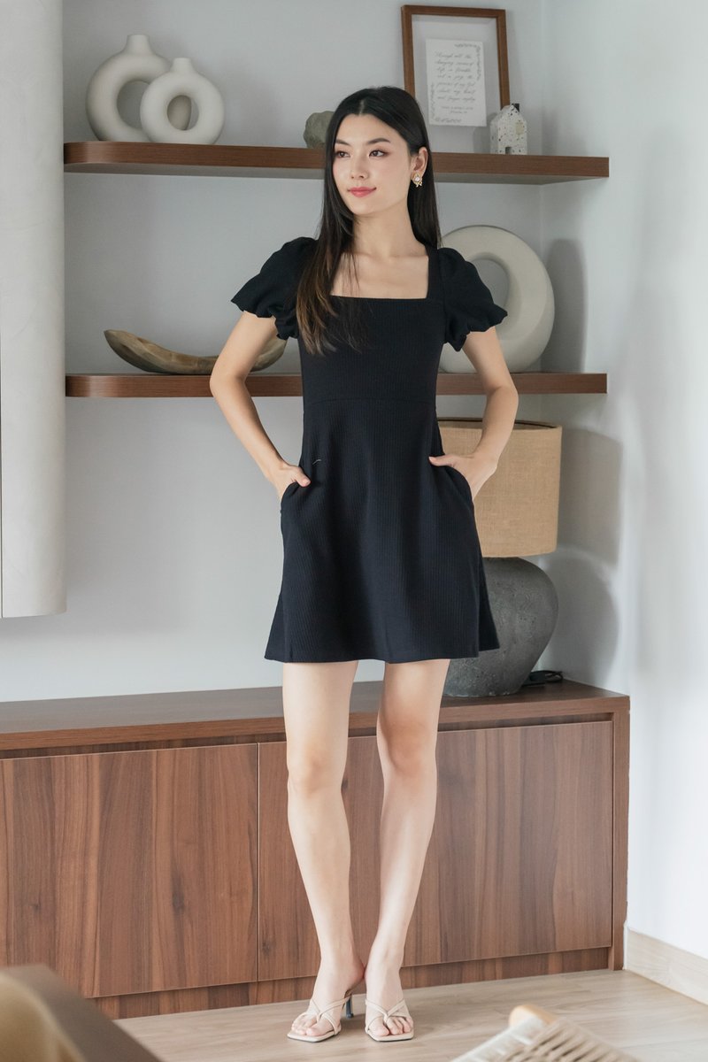 Hayden Ribbed Cotton Dress In Black