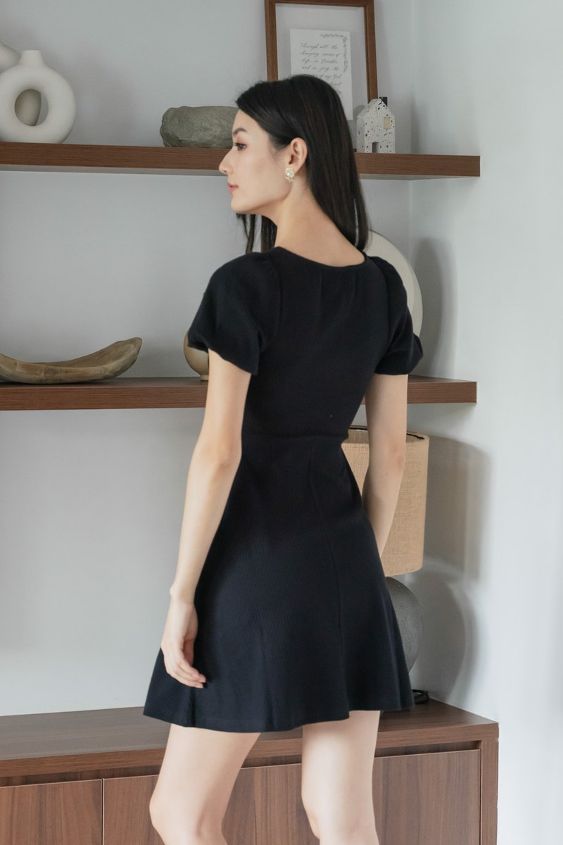Hayden Ribbed Cotton Dress In Black