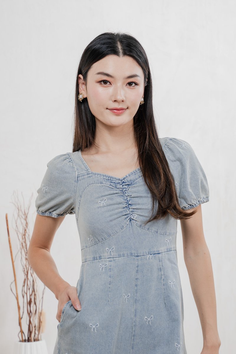 Jane Ribbon Denim Romper