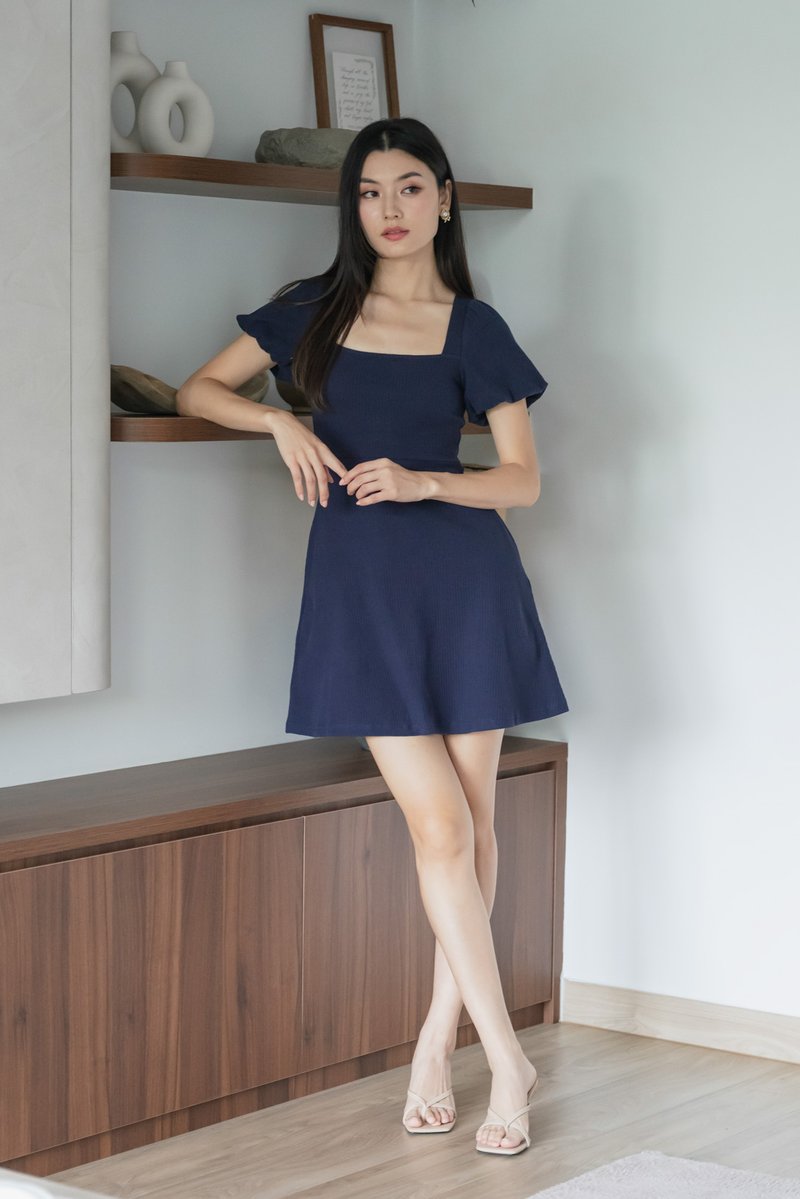 Hayden Ribbed Cotton Dress In Navy