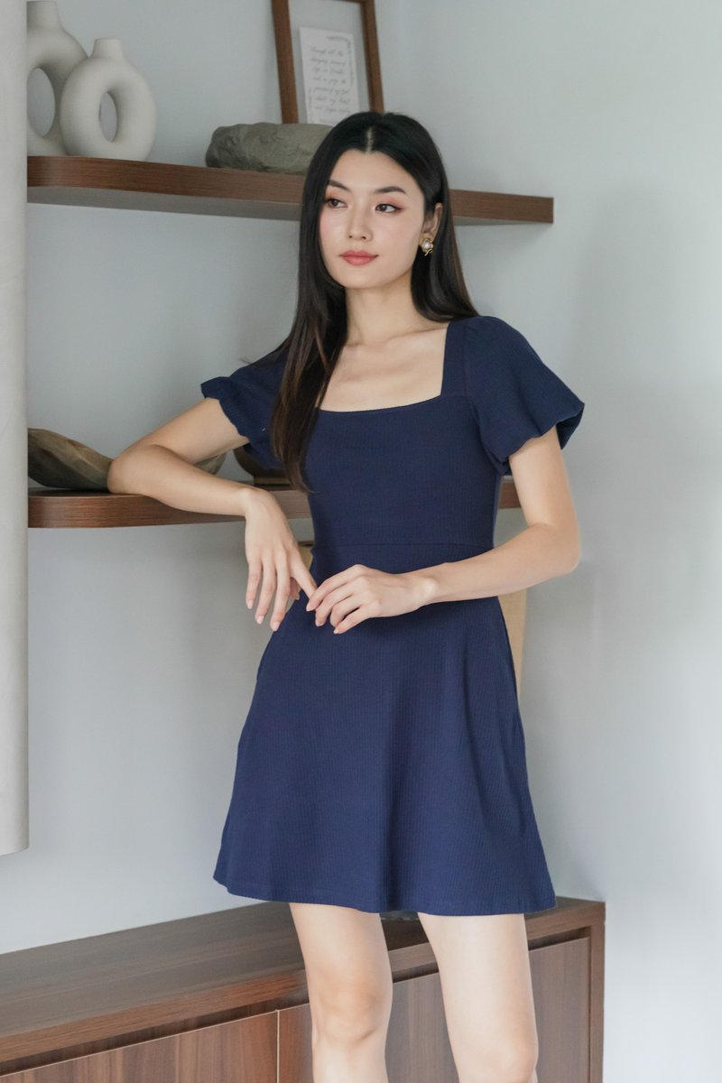 Hayden Ribbed Cotton Dress In Navy