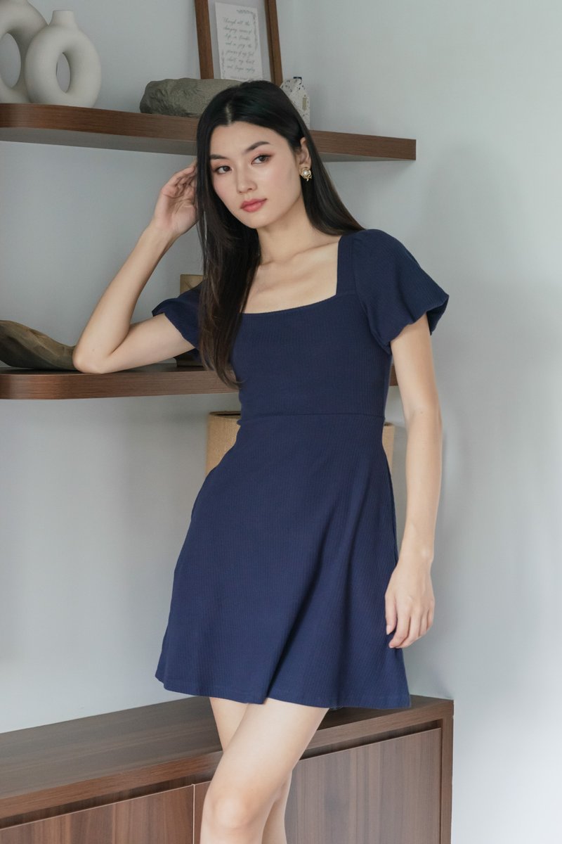 Hayden Ribbed Cotton Dress In Navy