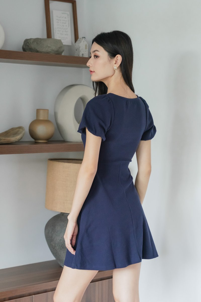 Hayden Ribbed Cotton Dress In Navy