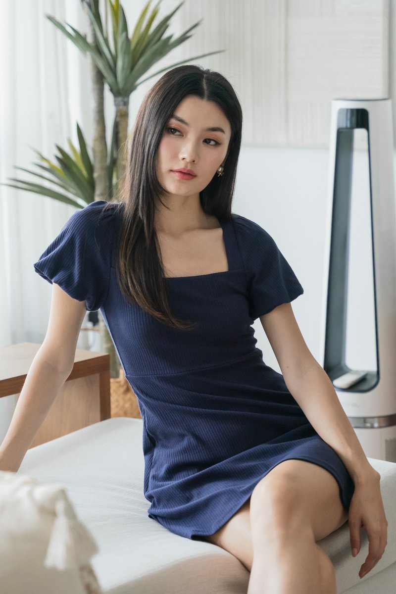 Hayden Ribbed Cotton Dress In Navy
