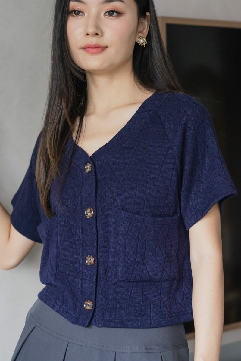 Madeline Buttons Pocket Knit Top In Navy