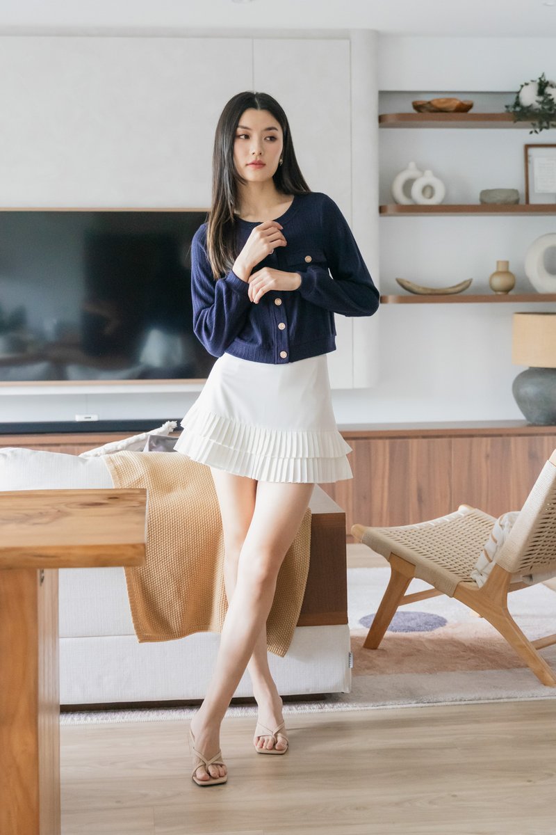 Glow Gold Buttons Cardigan In Navy