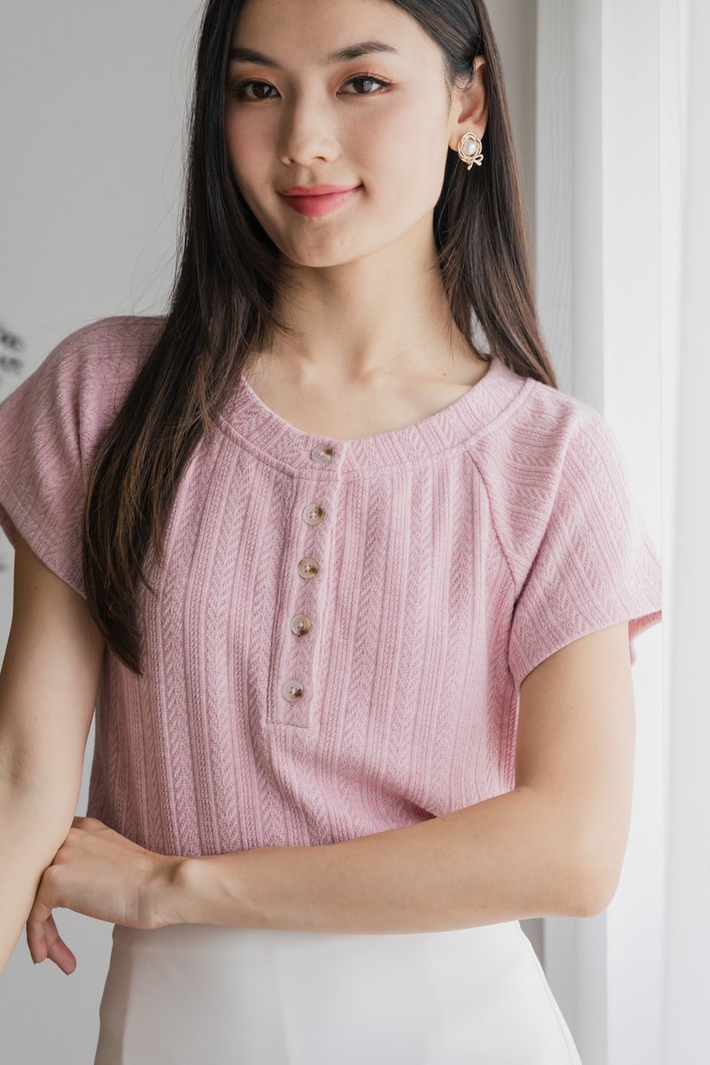 Boyce Buttons Knit Top In Pink