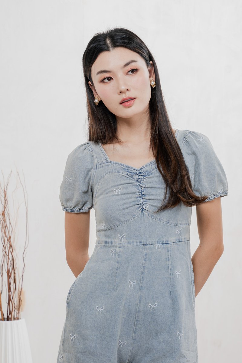 Jane Ribbon Denim Romper