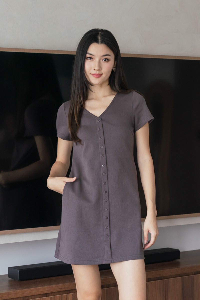 Ocie Buttons Cotton Dress In Gunmetal