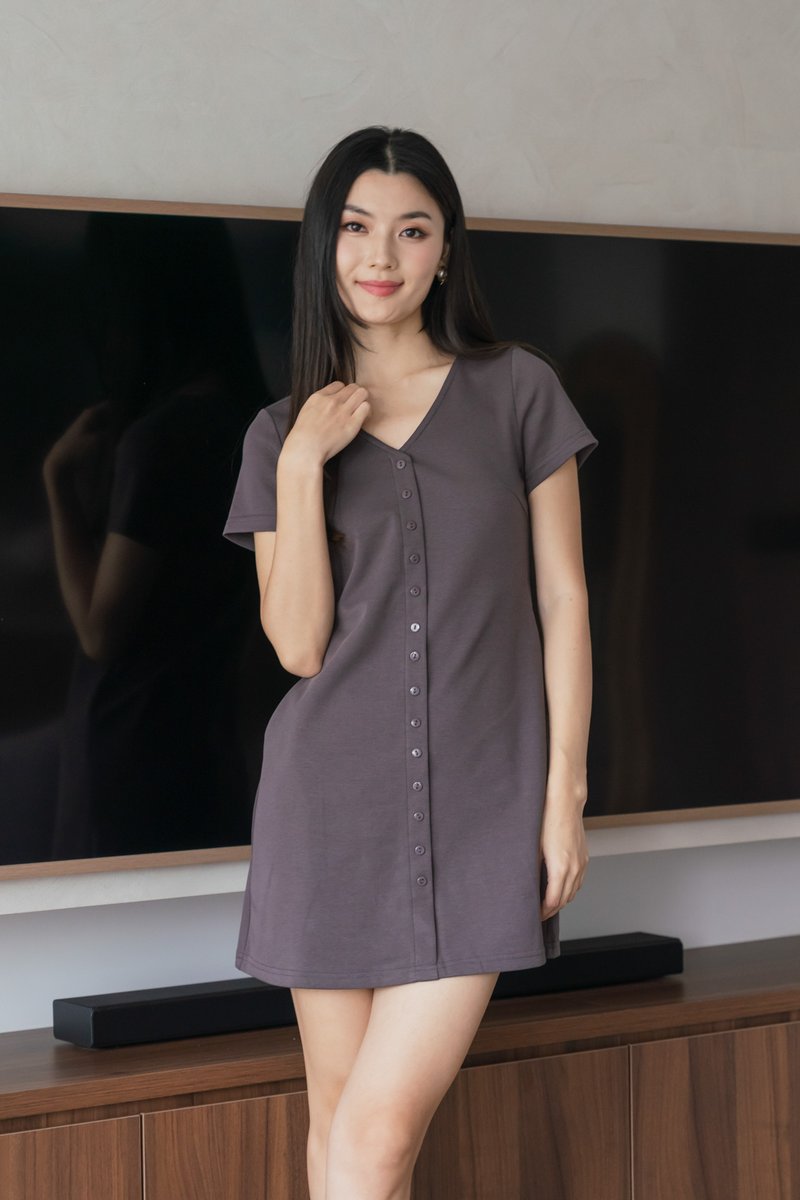Ocie Buttons Cotton Dress In Gunmetal