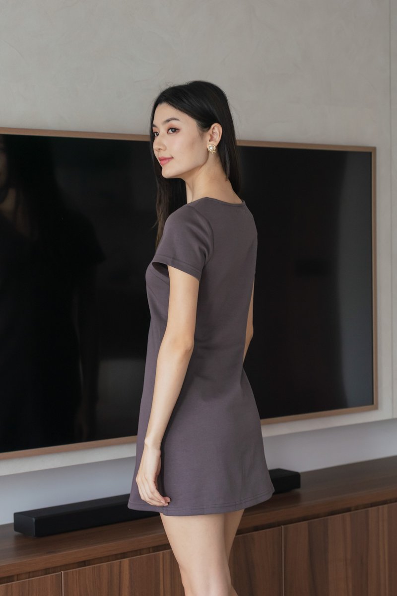 Ocie Buttons Cotton Dress In Gunmetal