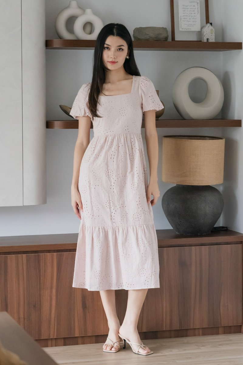 Sookie Eyelet Midi Dress In Sand
