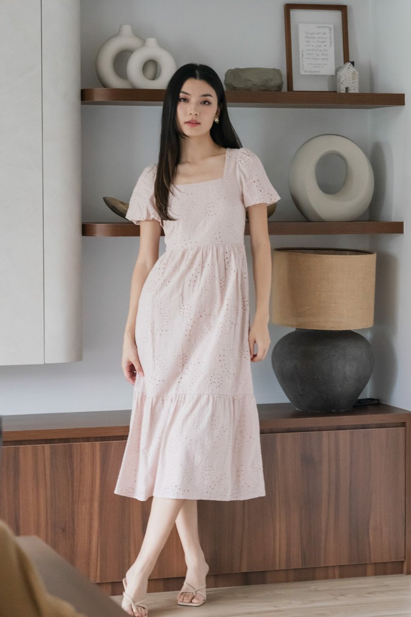 Sookie Eyelet Midi Dress In Sand