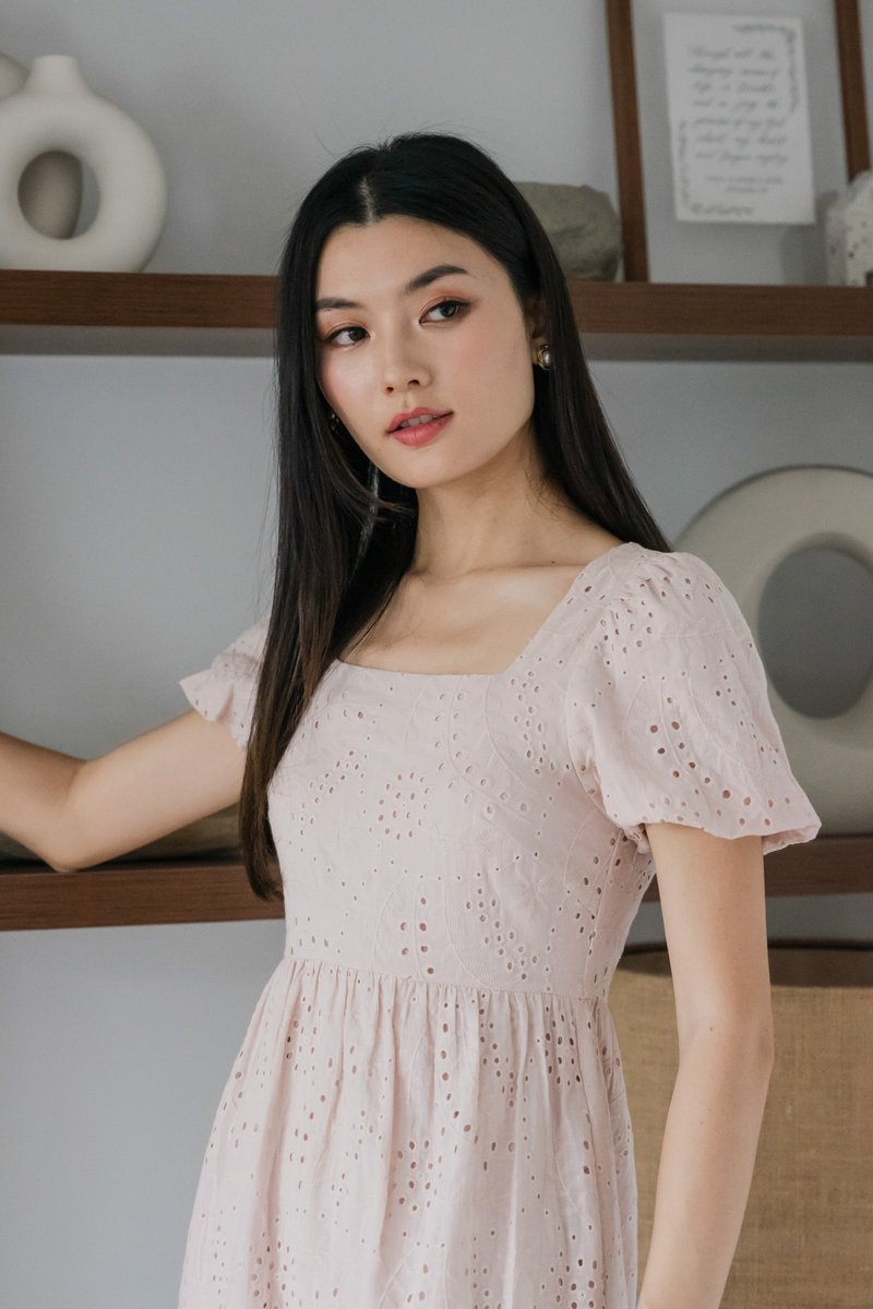 Sookie Eyelet Midi Dress In Sand
